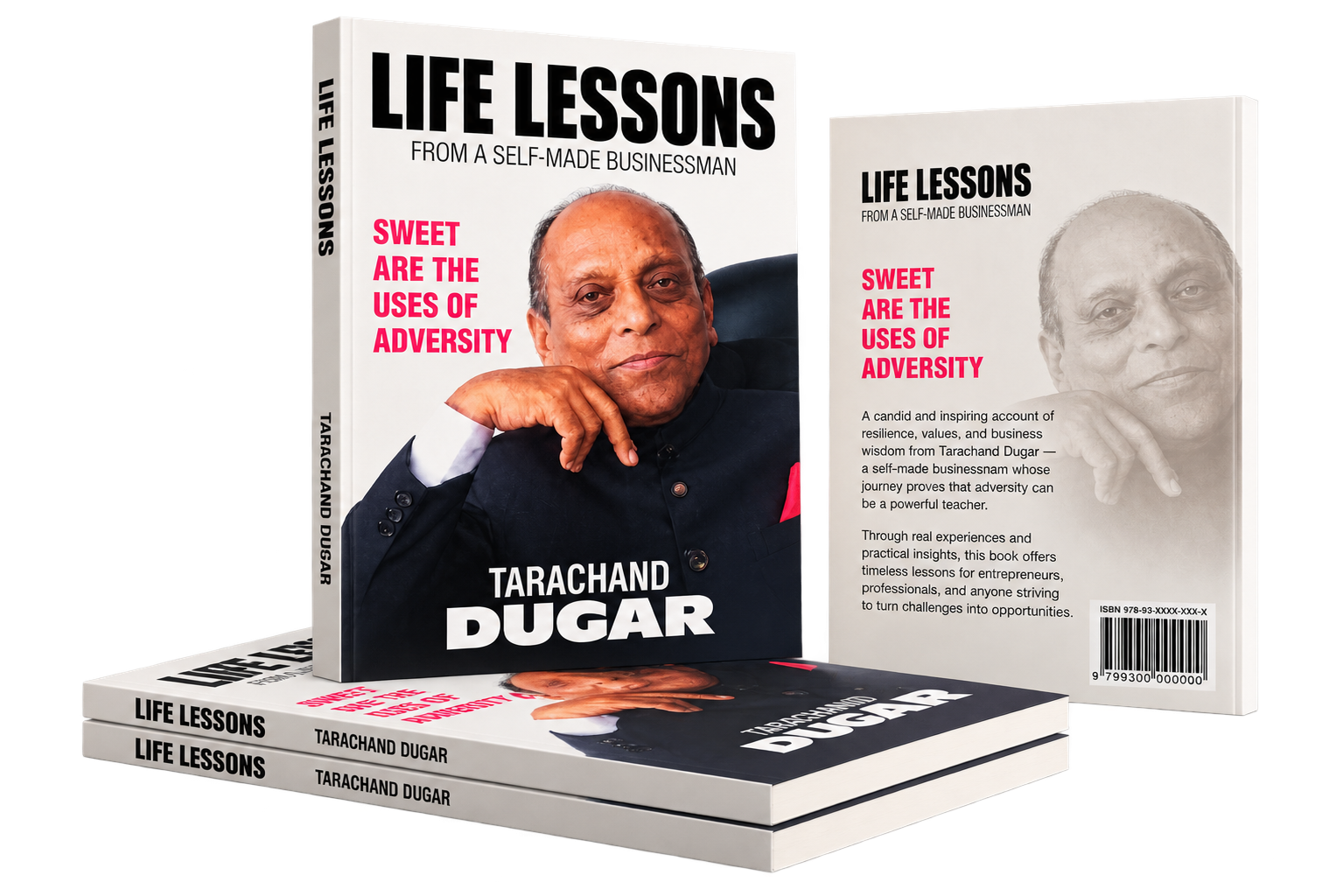 Life Lessons book cover, back cover and stacked-book mockup